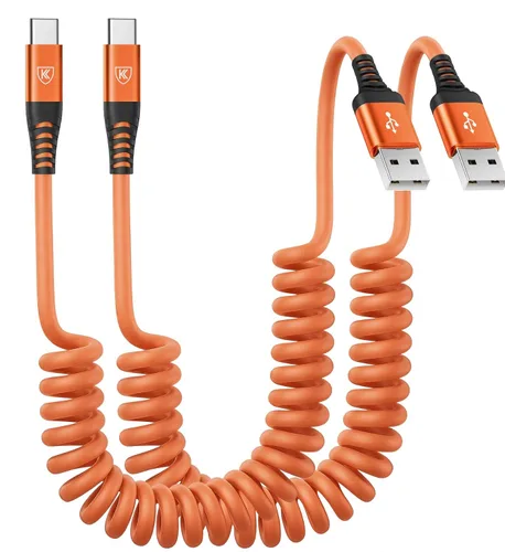 Vista 10 de Cable de carga USB tipo C de carga rápida, [2 paquetes, 3 pies] Cable de carga USB A a tipo C enrollado para automóvil USB-C compatible con iPhone