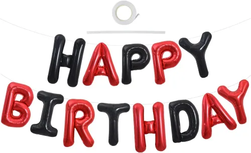 Vista 56 de TONIFUL Pancarta de Globos Negros de Feliz Cumpleaños de 16 Pulgadas con Letras de Papel de Aluminio Mylar, Cartel Banderín Reutilizable