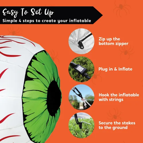 Vista 6 de Joiedomi Paquete de 2 ojos inflables de Halloween de 3 pies, LED, decoración interior y exterior Inflado rápido y diseño resistente a la intemperie