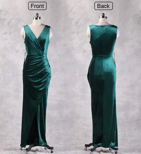 Vista 4 de Ababalaya Vestidos largos de terciopelo para dama de honor, vestidos formales para invierno y otoño para boda