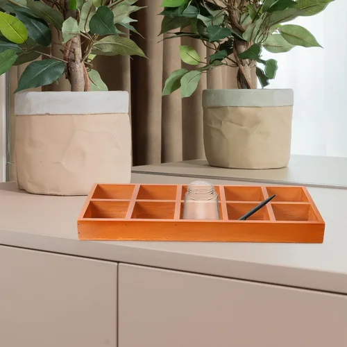 Vista 4 de Organizador dividido de madera, bandeja de clasificación de madera, pantalla de rejilla, bandeja rectangular de madera dividida con 10 secciones