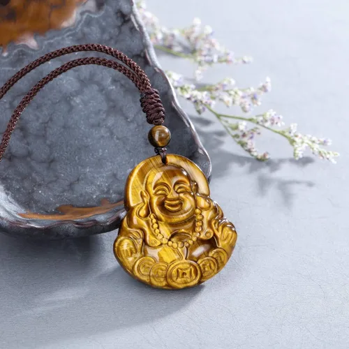 Vista 2 de Top Plaza Collar con dije de amuleto de ojo de tigre para hombre, con dije de protección de talismán de cristal curativo natural, collar de piedras