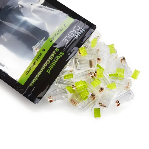 Vista 7 de trueCABLE Conectores RJ45 Cat6/6A, enchufe modular escalonado, sin blindaje (UTP), listado UL, barra de carga, chapado en oro, 3 clavijas 8P8C, 10