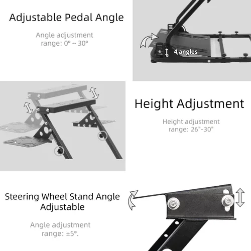 Vista 2 de Marada Wheel Stand and Flight Sim Stand Compatible with Thrustmaster HOTAS WARTHOG, Logitech G25 G27 G29 G920 Adjustable Foldable