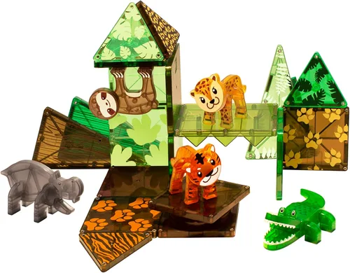 Vista 6 de MAGNA-TILES Jungle Animals - Juego de construcción magnética de 25 piezas, la marca original de construcción magnética