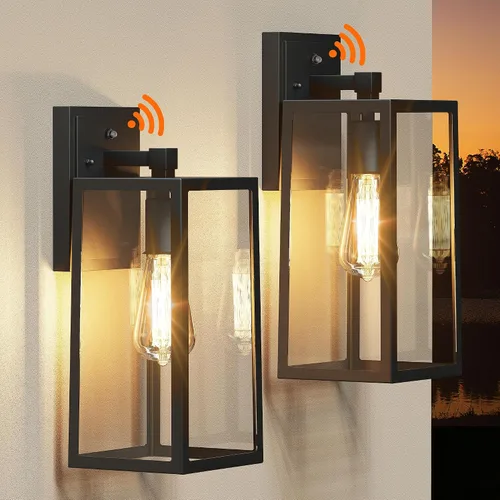 Vista 13 de Faroles de pared para exteriores de atardecer a amanecer, accesorios de pared con sensor para casa, lámpara de porche resistente al óxido, lámpara