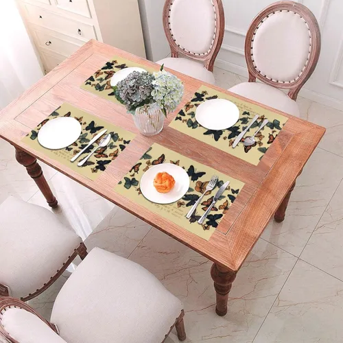 Vista 4 de 6 PCS PVC Placemats Set Place Mats Butterflies Flying Non-Slip Weave Place Mats 12" x 18" Farmhouse Table Mat Set for Family Dinners Wedding Parties