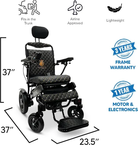 Vista 7 de Silla de ruedas motorizada eléctrica ligera para personas mayores y adultos, reclinación automática plegable de largo alcance con potente motor