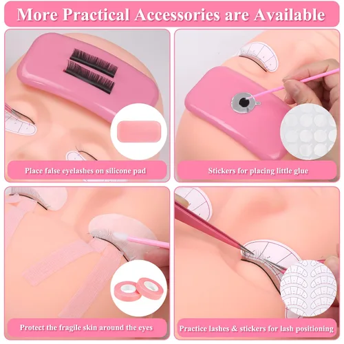 Vista 5 de Kit de extensión de pestañas para principiantes, kit profesional de extensión de pestañas con todo: cabeza de maniquí de pestañas, pestañas