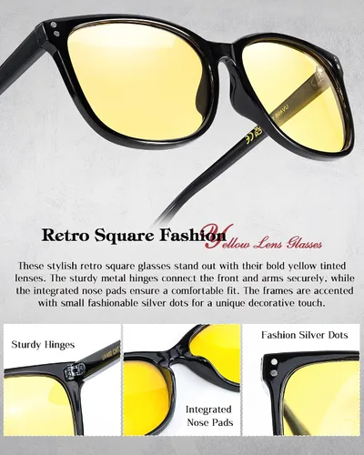 Vista 5 de LVIOE Gafas de conducción nocturna para mujeres y hombres, antirreflejos, polarizadas, amarillas, visión nocturna, mejora la claridad LN22526