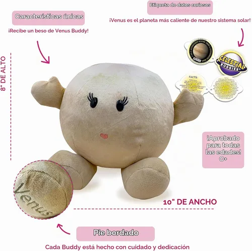 Vista 2 de Celestial Buddies Venus Buddy Peluche de peluche suave de 10 pulgadas, características bordadas, etiqueta de datos divertidos de planetas
