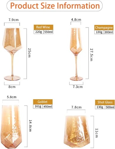 Vista 2 de Copas de vino ámbar vintage, juego de 2 copas de vino de tallo largo, copas de champán, copas de copa sin plomo, elegantes copas de vino ideales