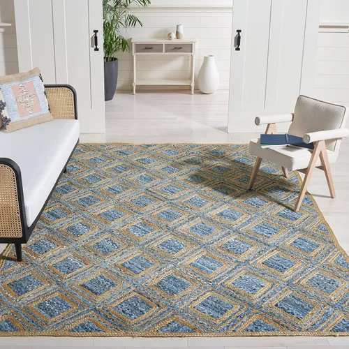 Vista 9 de Safavieh - Colección Cape Cod CAP354A - Tapete tejida a mano en algodón natural y azul, Yute
