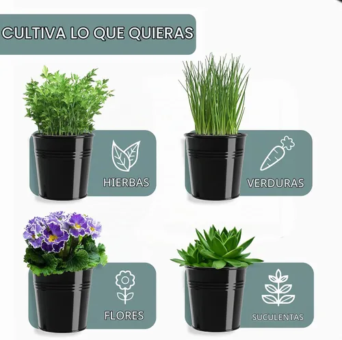 Vista 6 de Barnyard Designs - Juego de macetas para jardín de hierbas de interior con bandeja, macetas de metal para alféizar con drenaje para plantas de Negro