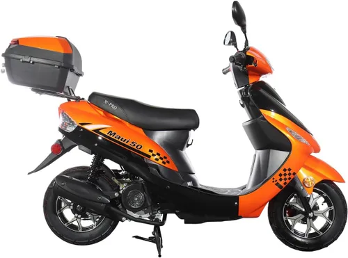 Vista 6 de X-PRO Ciclomotor de gasolina 50 con ruedas de aluminio de 10 pulgadas, maletero trasero, arranque eléctrico/Kick Start! (negro)