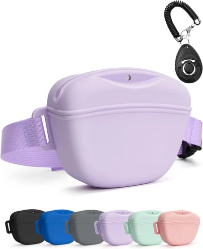 Vista 7 de Bolsa de golosinas para perros heouvo con clicker de entrenamiento, cierre magnético mejorado para evitar derrames, bolsa de golosinas de silicona