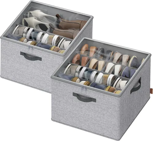 Vista 12 de SONGMICS Organizador de zapatos para armario, caja organizadora de zapatos de tela con divisores ajustables, compartimentos de almacenamiento