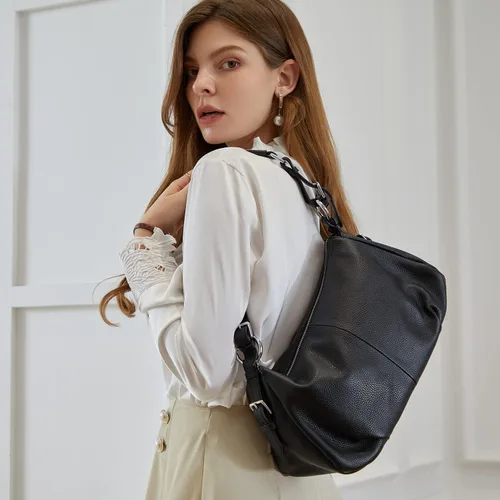 Vista 2 de HESHE Bolsos de hombro de cuero genuino para mujer, bolso de mano con asa superior, bolso de diseñador para mujer, bolso cruzado