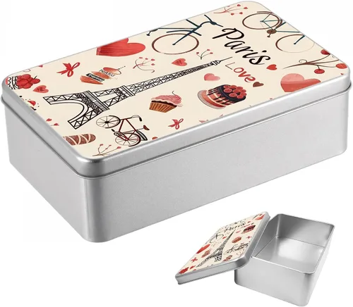 Vista 32 de Caja de lata de metal con tapa, contenedor de almacenamiento rectangular vacío de hojalata, estuche de lata portátil ligero para manualidades