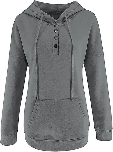 Vista 5 de Sudaderas de otoño para mujer, moda 2023, manga larga, invierno, casual, cómodas, con botones, ropa de Drwastring
