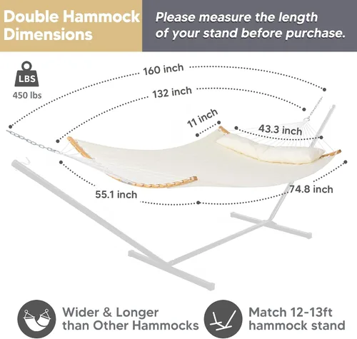 Vista 3 de SUNCREAT Hamacas para colgar en el exterior, hamaca de árbol para exteriores, hamaca grande de repuesto para soporte, beige
