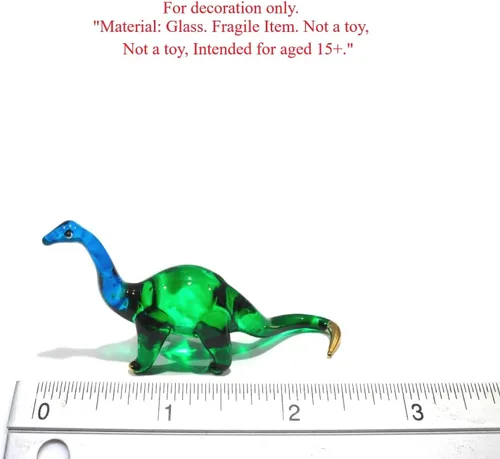 Vista 3 de Mini arte de vidrio soplado hecho a mano de 2.5 pulgadas, figura jurásica de dinosaurio brontosaurio, cosas geniales, animales en miniatura