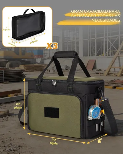 Vista 4 de Marscamd Bolsa de herramientas portátil de 2 capas con 3 estuches removibles transparentes, bolsa de herramientas resistente con cinta Molle