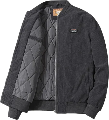 Vista 4 de Chaquetas bomber negras para hombre: abrigos de vuelo de manga larga con cremallera completa y bolsillos, ajuste holgado, trajes de otoño e invierno