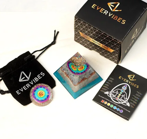 Vista 5 de Juego de pirámide de orgón y piedra de palmera de horóscopo, cristal curativo de acuario, signo del zodiaco, hecho de pirita y angelita para calma
