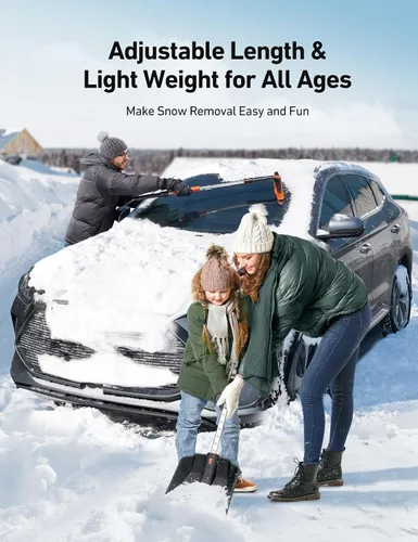 Vista 5 de AstroAI Kit de raspador de hielo y pala de nieve de 2 pulgadas, raspadores de hielo de 47.2 pulgadas para parabrisas de automóvil y cepillo de nieve