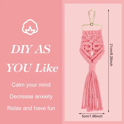Vista 3 de INFUNLY Juego de 4 llaveros de macramé con forma de corazón, mini llaveros de macramé estilo bohemio para bolsas de macramé, colgantes de corazón