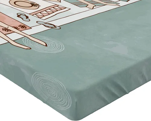 Vista 3 de Ambesonne Summer 2 Pack Fitted Sheet, People Sunbathing by Pool, Bed Cover All-Round Elastic Deep Pockets 2 Pieces, Package Contains 2 Full