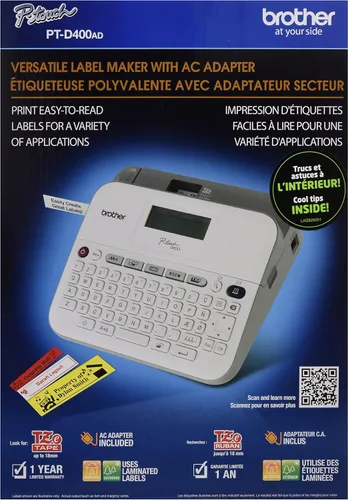 Vista 2 de Brother Pt-d400ad Rotuladora versátil y fácil de usar con adaptador de CA - Etiqueta, cinta - 0.14, 0.24