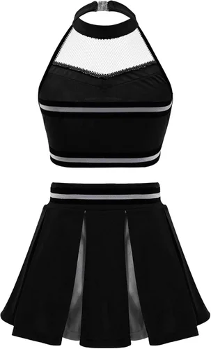Vista 2 de Disfraz de animadora para niñas y niñas, camiseta sin mangas con minifalda plisada, uniforme de colegialas