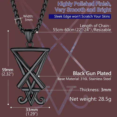 Vista 6 de PROSTEEL Collar de amuleto de joyería satánica unisex de aspecto fresco, cruz de Leviatán vintage, collar Lucifer, acero inoxidable 316L