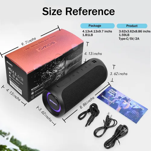 Vista 8 de Altavoz Bluetooth Inalámbrico Impermeable - Altavoz Portátil Potente con Subwoofer y Tweeter Integrados, Graves Extra, Sonido Estéreo, IP67, Luces