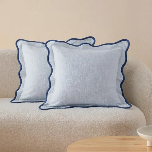 Vista 17 de Fundas de almohada festoneadas de doble puntada, 100% algodón, juego de 2 fundas de almohada decorativas bohemias de 18 x 18 pulgadas, hechas