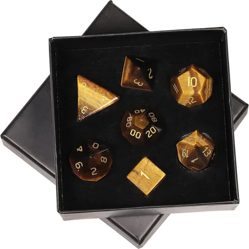 Vista 17 de mookaitedecor Juego de 7 dados poliédricos de cristal de ágata india, dados pulidos de piedras pulidas para juegos de mesa RPG MTG decoración