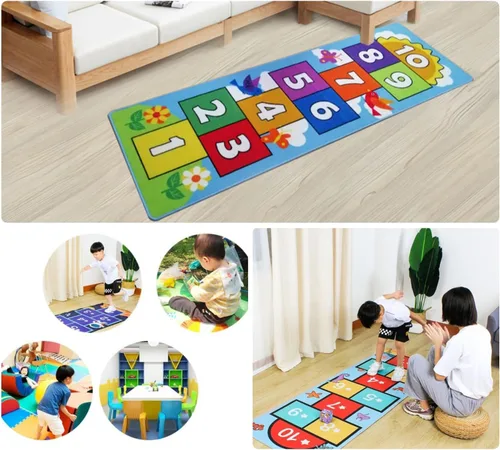 Vista 7 de Hop and Count Hopscotch - Alfombra de juego para niños, alfombra de juego para gatear, alfombra antideslizante de aprendizaje de números para niños