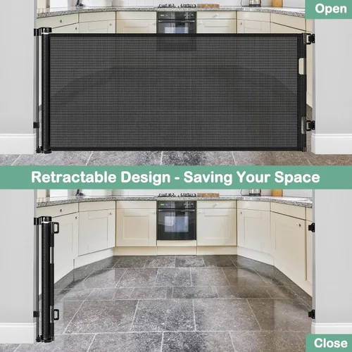 Vista 3 de Puertas retráctiles para bebés para puertas, puertas retráctiles para perros de 55 pulgadas de ancho, barreras para perros para la casa, barreras