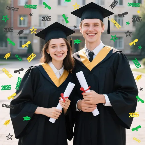 Vista 7 de MARFOREVER Confeti de graduación verde, negro y dorado, confeti de graduación de clase de 2026, centro de mesa para eventos temáticos de 2026