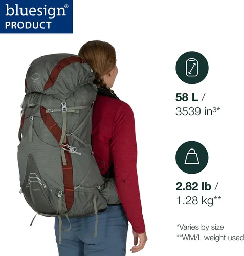 Vista 2 de Osprey Eja 58L Mochila ultraligera para mujer, color verde azulado, WM/L