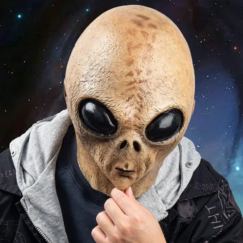 Vista 2 de AQKILO Máscara de alienígena de látex biológico extraterrestre de cabeza completa, máscaras realistas para Halloween, carnaval, fiesta de disfraces