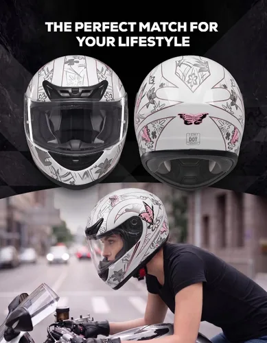 Vista 5 de XFMT DOT Casco de Motocicleta de Cara Completa Abatible para Calle Dirt Bike ATV Todoterreno con Visera Transparente para Hombres y Mujeres Adultos
