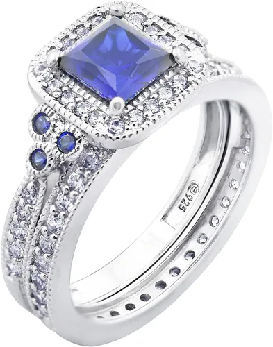 Vista 45 de Amazon Essentials Anillo antiguo de plata de ley chapada en platino o oro con circonita cúbica de elementos infinitos de corte Asscher