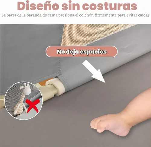 Vista 3 de BABY JOY Riel de cama para niños pequeños, 77 pulgadas, extra largo, altura ajustable y plegable, protector de riel de cama de bebé con malla Gris