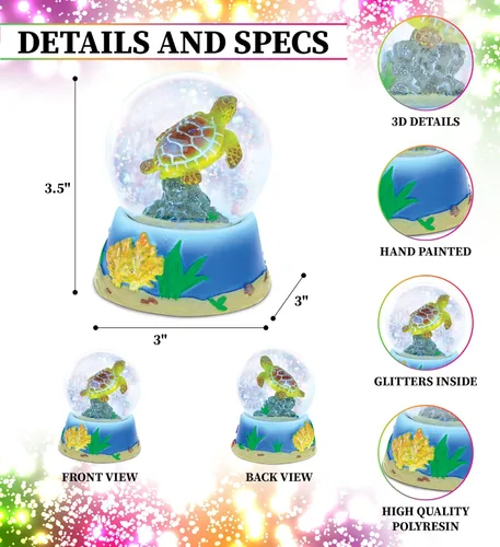 Vista 2 de CoTa Global Globo de nieve de tortuga marina – Figura brillante de globo de agua con purpurina brillante, adorno coleccionable para decoración