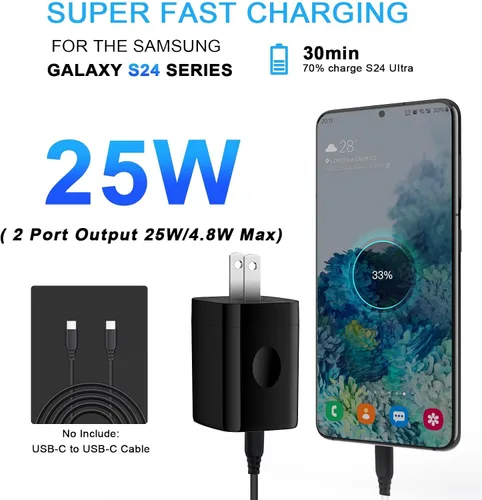Vista 6 de Bloque de cargador de 25 W, USB C, caja de cargador de pared Android, 2 puertos, adaptador de corriente de enchufe de carga dual súper rápido