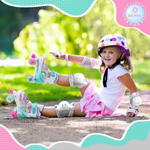 Vista 8 de SULIFEEL Rainbow Unicorn - Patines ajustables de 4 tamaños para niñas y niños de 3-5, 5-8, 6-12 años, patines para interiores y exteriores