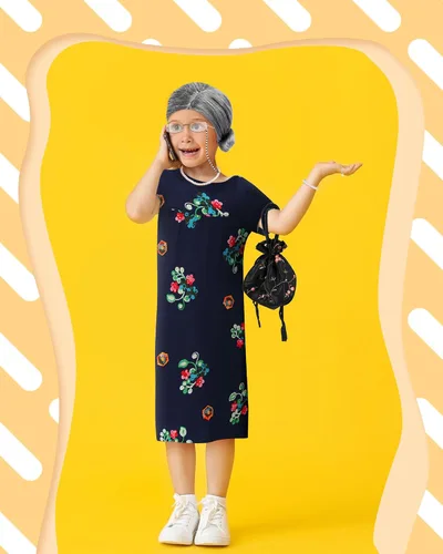 Vista 6 de Tisancy 1 Set Old Lady Costume Set 100th Day of School Costume Grandma Accessories Grandma Cosplay Set for Girls Dress Up